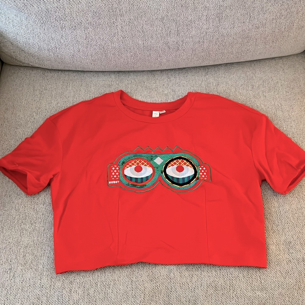 ROBOT fun crop top shirt, size SM